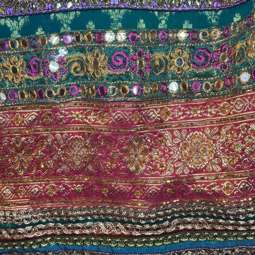 Indian Dupatta Teal Gold Pink Embroidered Zari Sheer Scarf Shawl Wrap - Picture 8 of 9